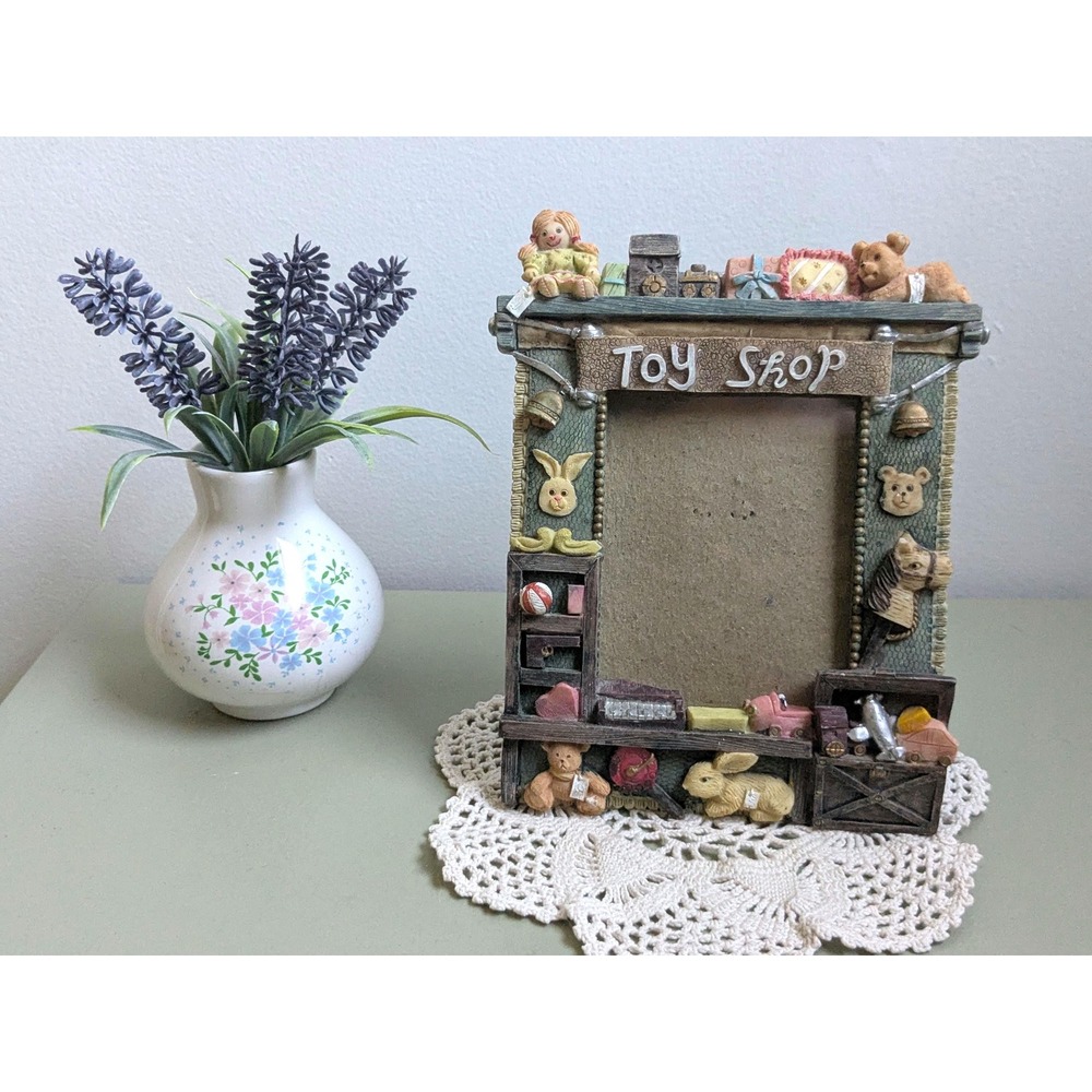 Vintage Toy Shop Picture Frame Resin Teddy Bear Bunny Nursery Decor 4x6